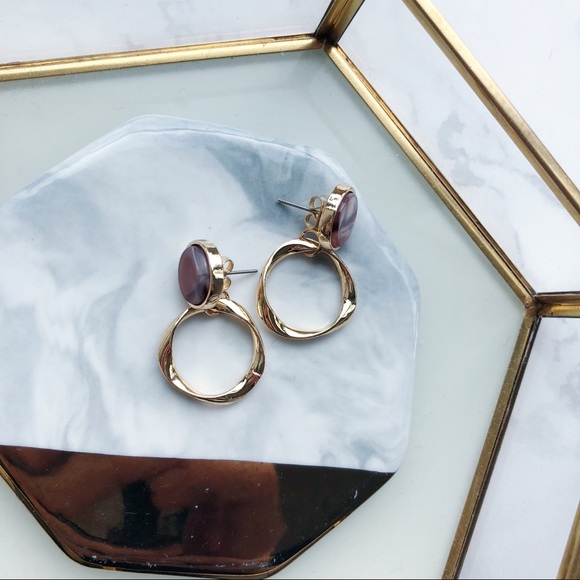 Acrylic Twisted Hoop Round Earrings Light Brown - Picture 4 of 6